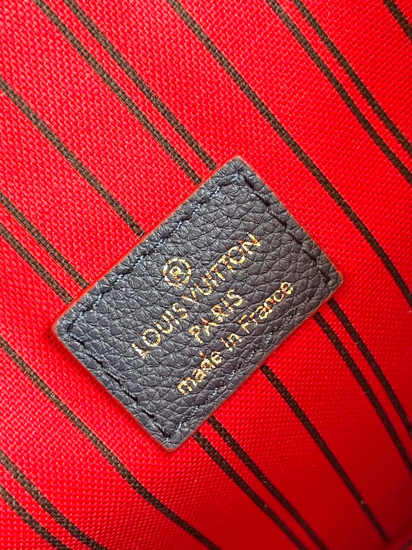Louis Vuitton Navy Blue Embossed Leather Crossbody Satchel Bag with Red Trim
