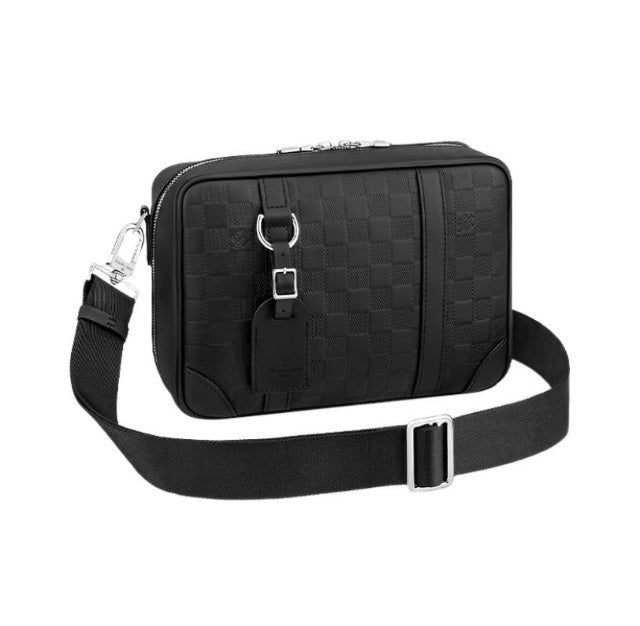 Louis Vuitton Black Checkerboard Embossed Leather Crossbody Messenger Bag