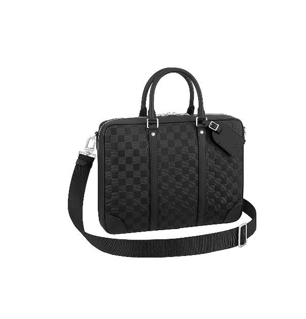 Louis Vuitton Black Checkerboard Pattern Leather Business Briefcase Bag