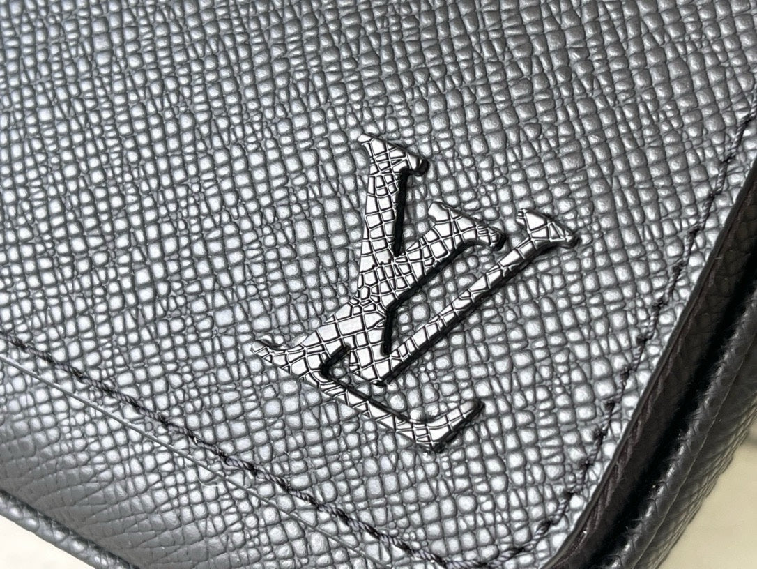 Louis Vuitton Classic Black Leather Crossbody Messenger Bag with Adjustable Strap