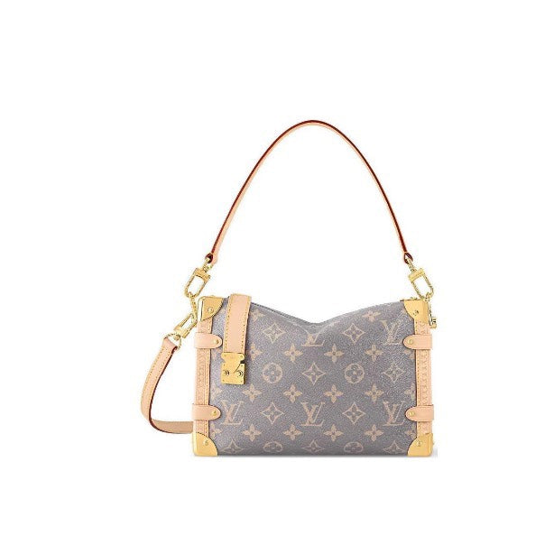 Louis Vuitton Structured Grey Monogram Trunk Shoulder Bag with Leather Trim