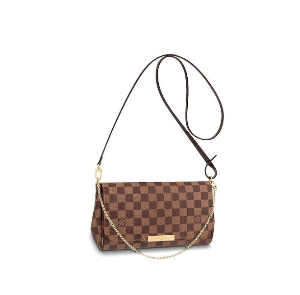 Louis Vuitton Brown Checkered Crossbody Shoulder Bag with Gold Chain Strap