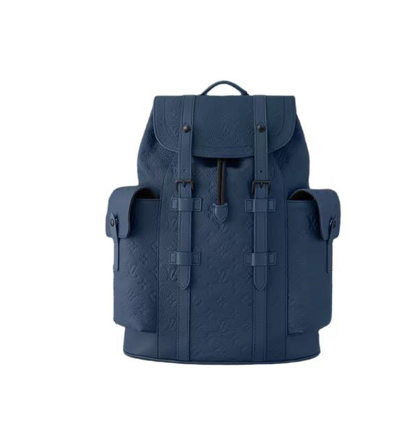 Louis Vuitton Navy Blue Textured Leather Rucksack Backpack with Buckles
