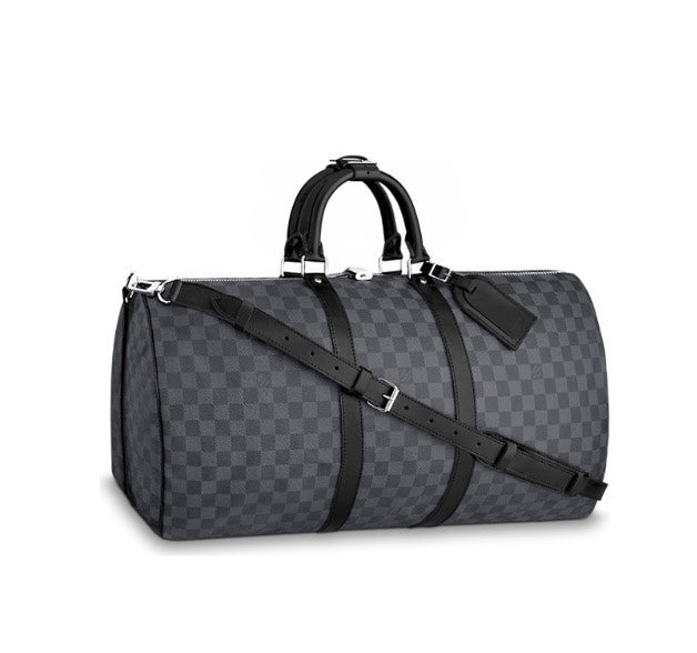 Louis Vuitton Grey Checkerboard Travel Duffle Bag with Leather Trim