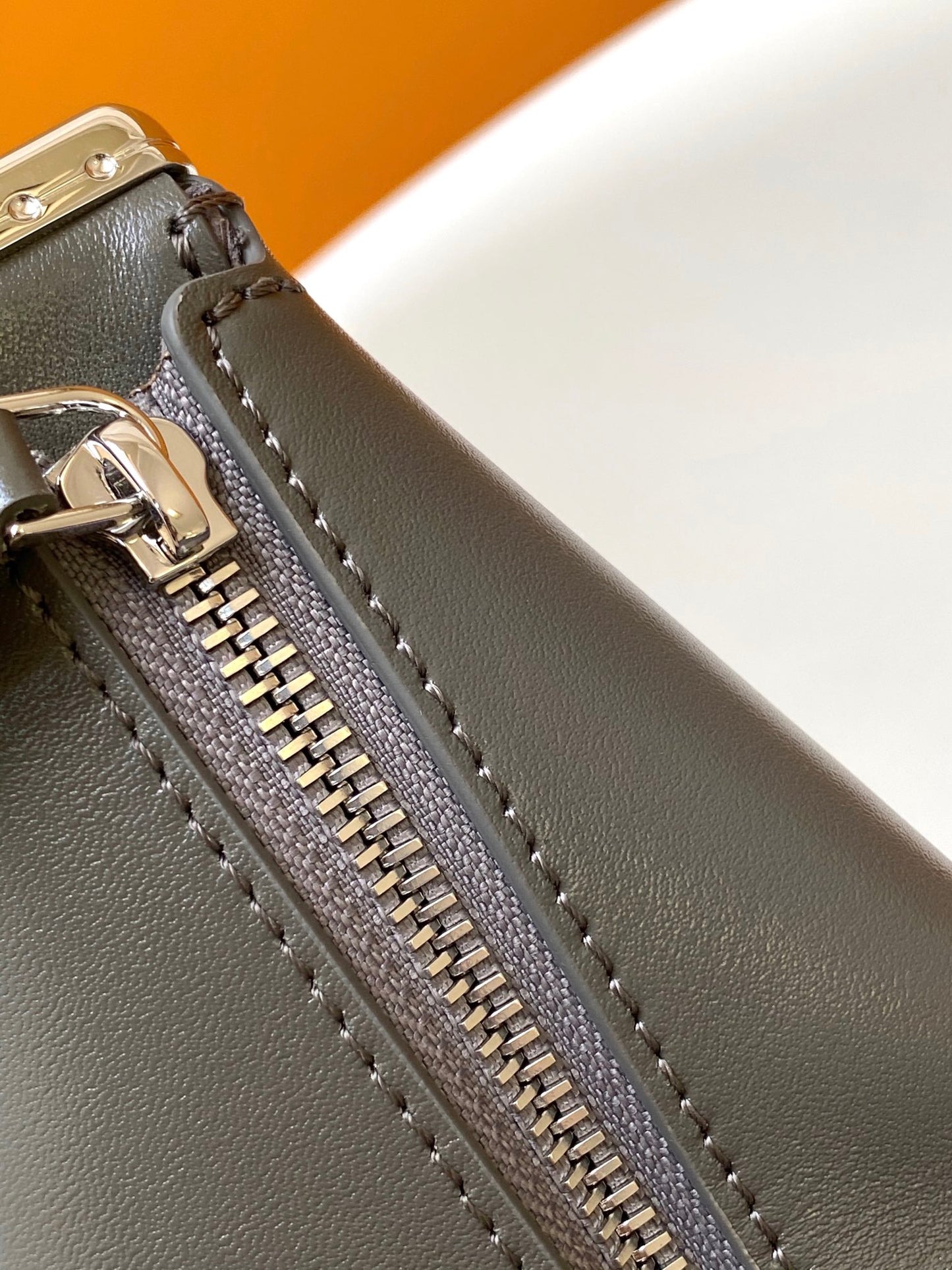 Louis Vuitton Grey Trunk Style Leather Shoulder Bag with Silver Chain Detail