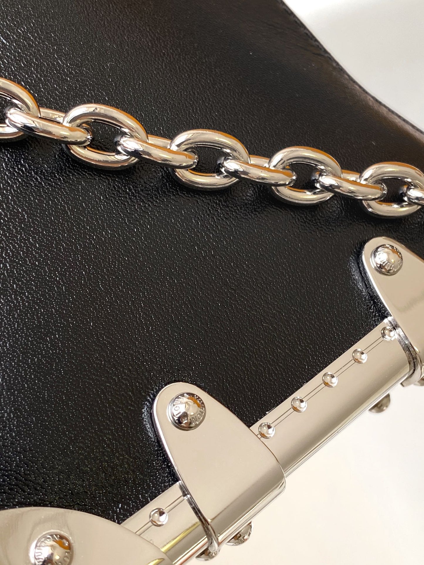 Louis Vuitton Black Leather Slouchy Shoulder Bag with Silver Trunk Corner Accents