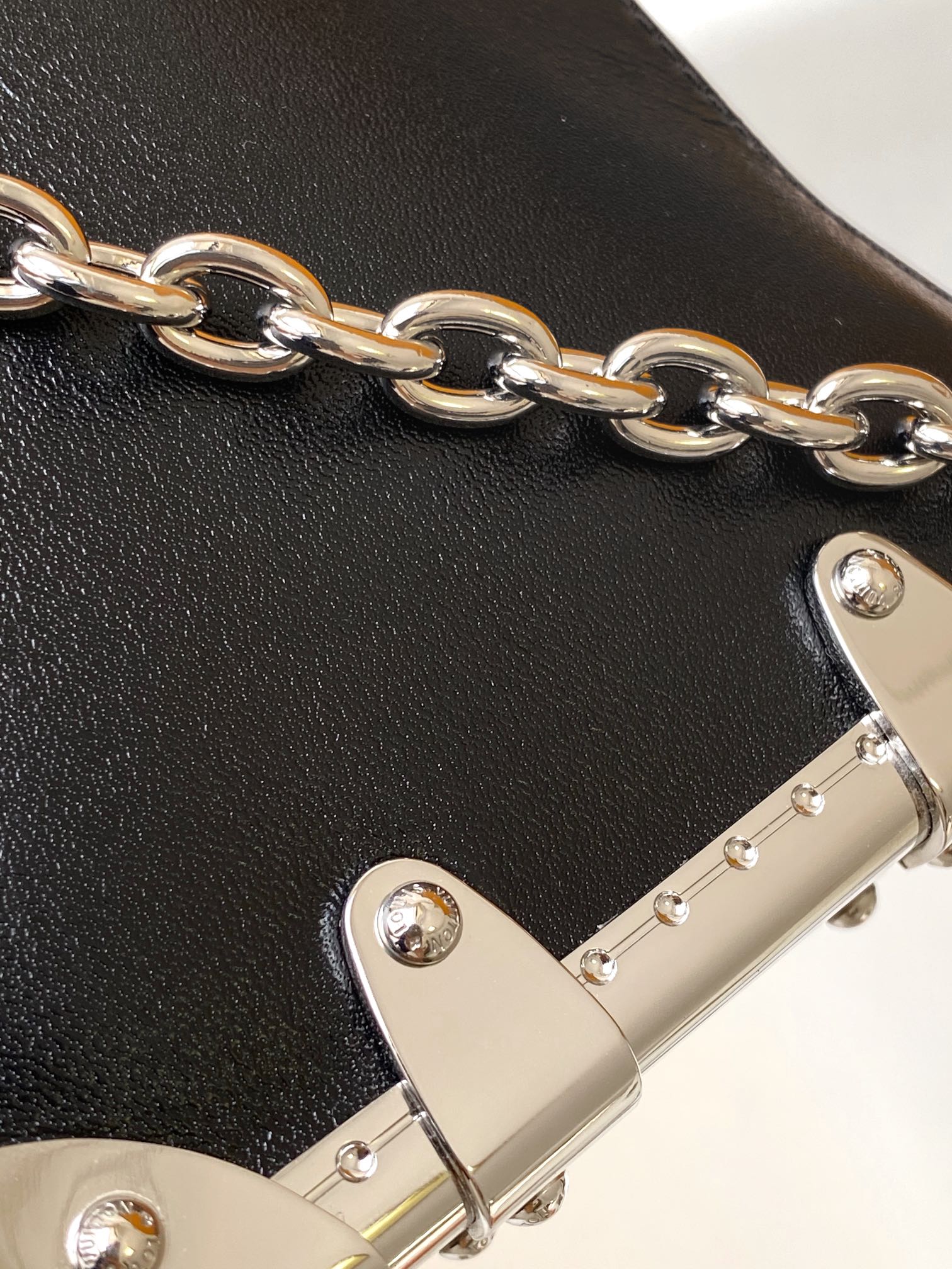 Louis Vuitton Black Leather Slouchy Shoulder Bag with Silver Trunk Corner Accents