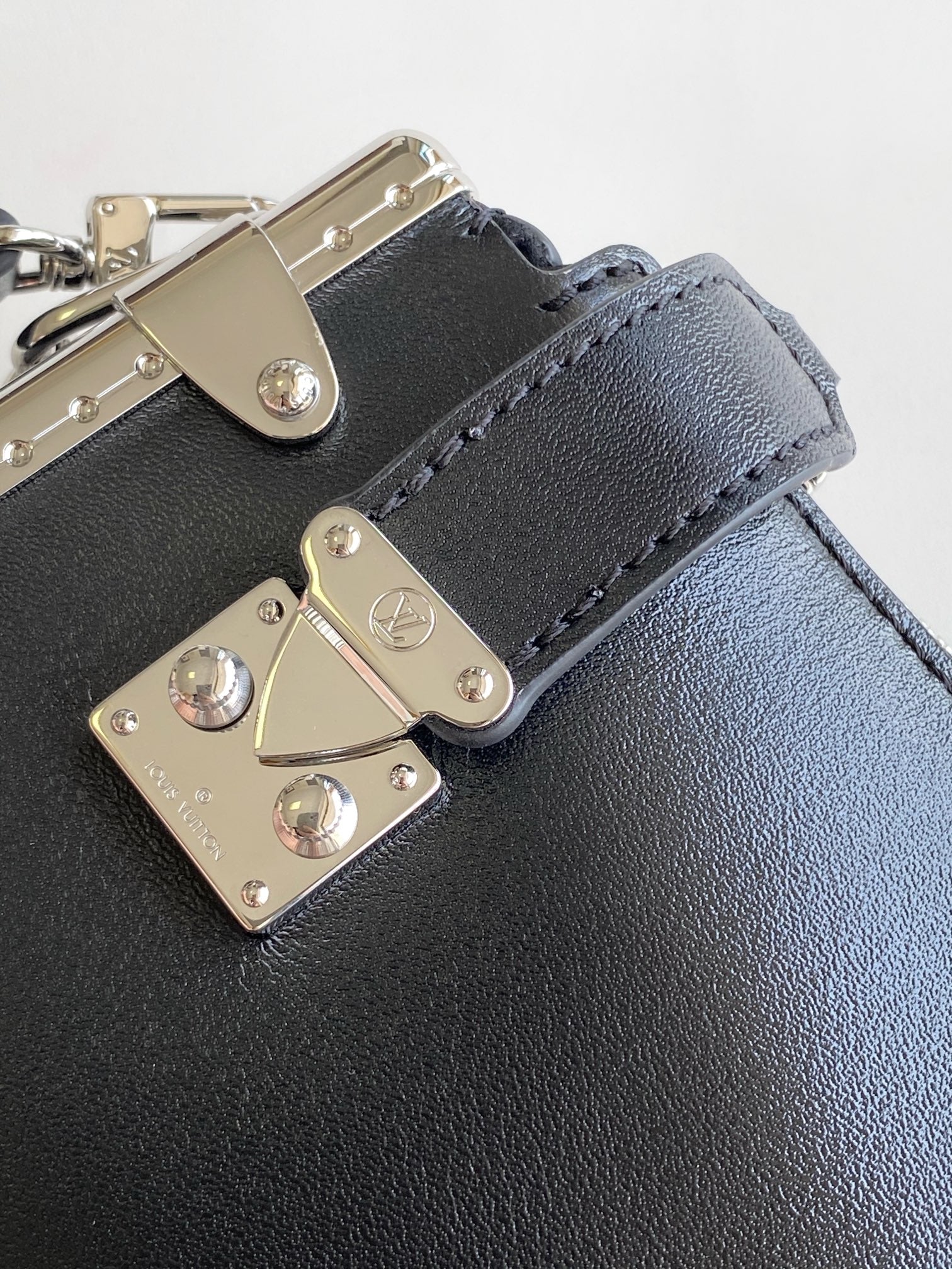 Louis Vuitton Black Leather Slouchy Shoulder Bag with Silver Trunk Corner Accents