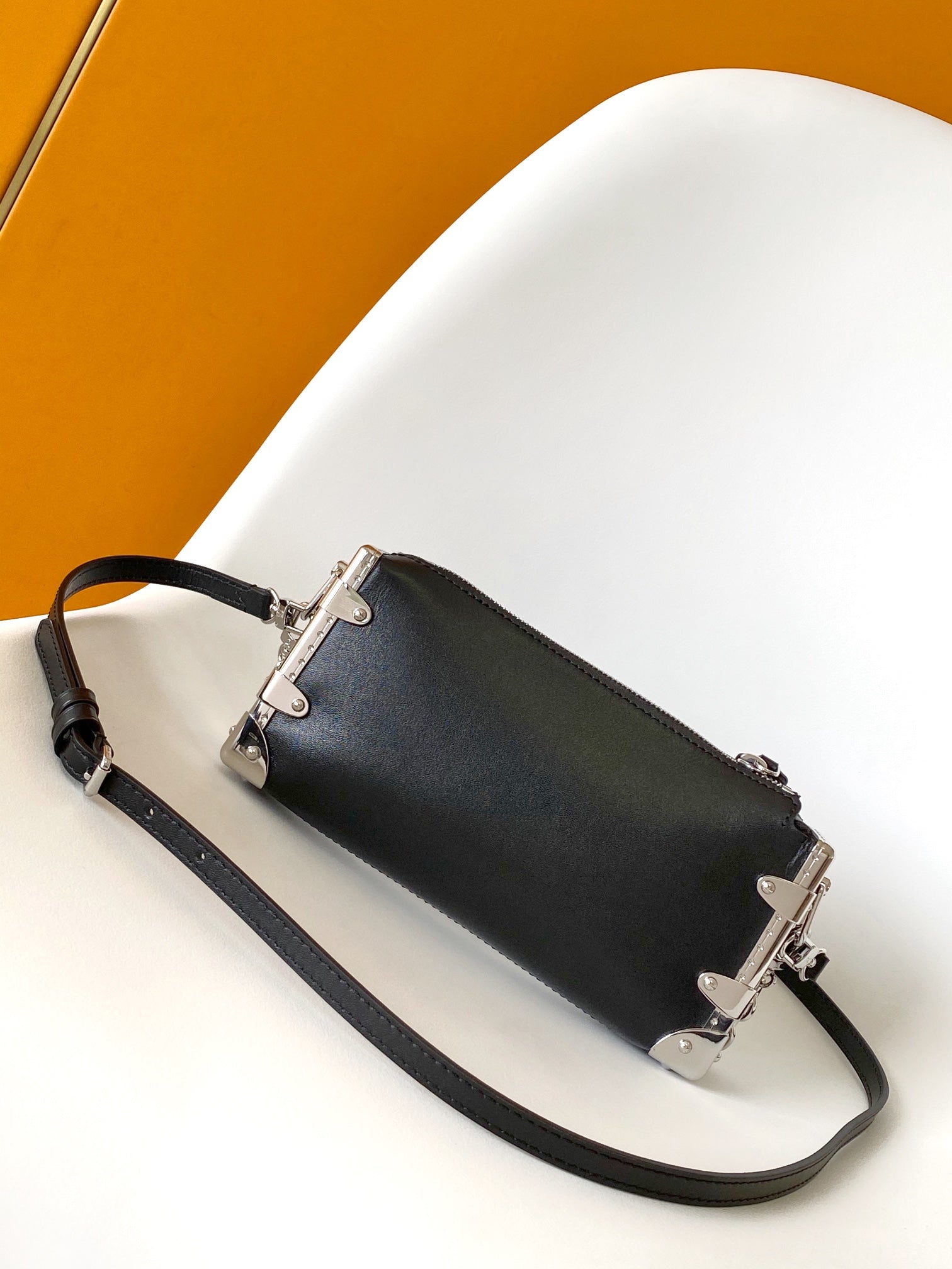 Louis Vuitton Black Leather Slouchy Shoulder Bag with Silver Trunk Corner Accents