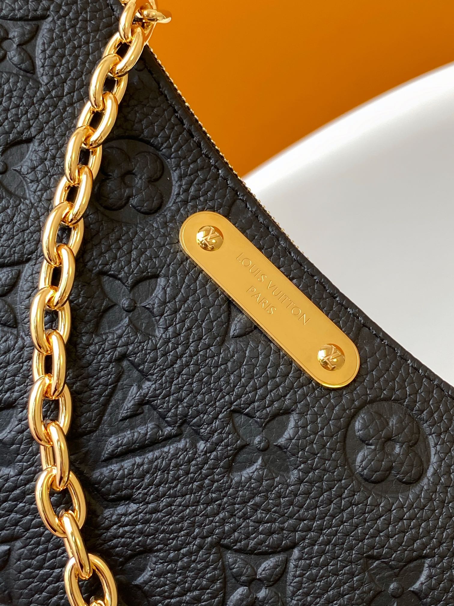Louis Vuitton Black Embossed Leather Crossbody Bag with Gold Chain Strap