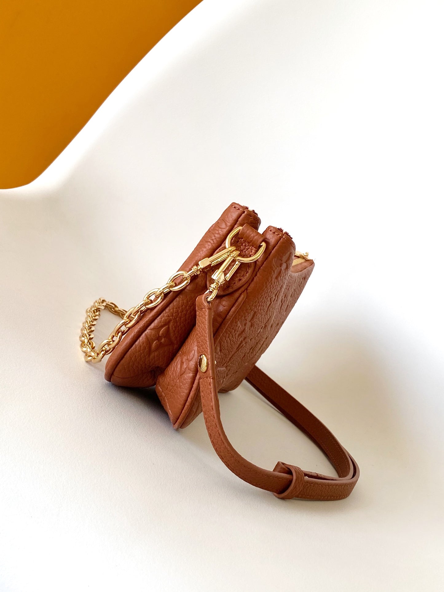 Louis Vuitton Brown Embossed Leather Shoulder Bag with Gold Chain Strap