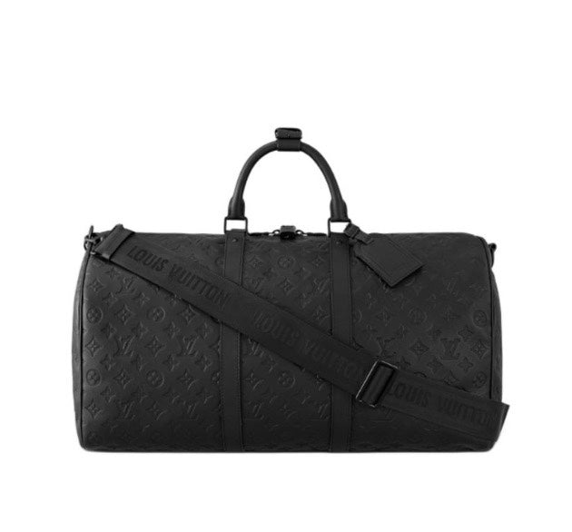 Louis Vuitton Luxury Black Embossed Leather Weekender Duffle Travel Bag