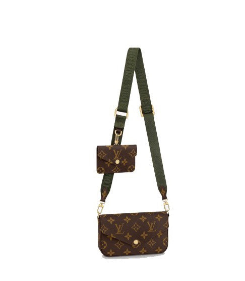 Louis Vuitton Monogram Multi Pouch Crossbody Bag with Green Webbing Strap