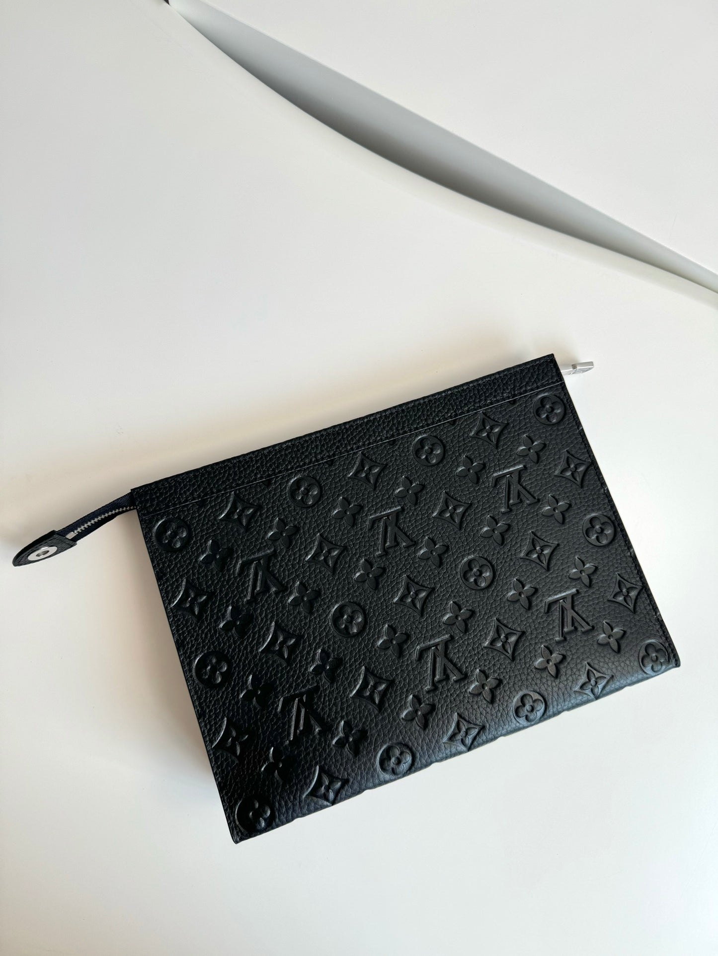 Louis Vuitton Classic Black Embossed Monogram Leather Clutch Zipper Pouch