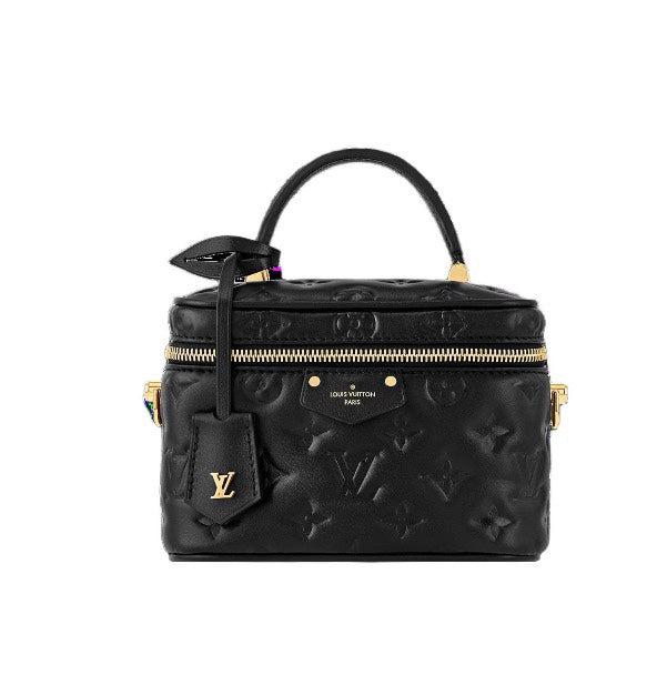 Louis Vuitton Black Embossed Monogram Leather Vanity Handbag with Gold Hardware