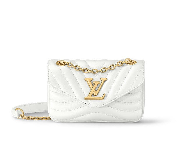 Louis Vuitton Elegant White Chevron Quilted Leather Handbag with Gold Chain