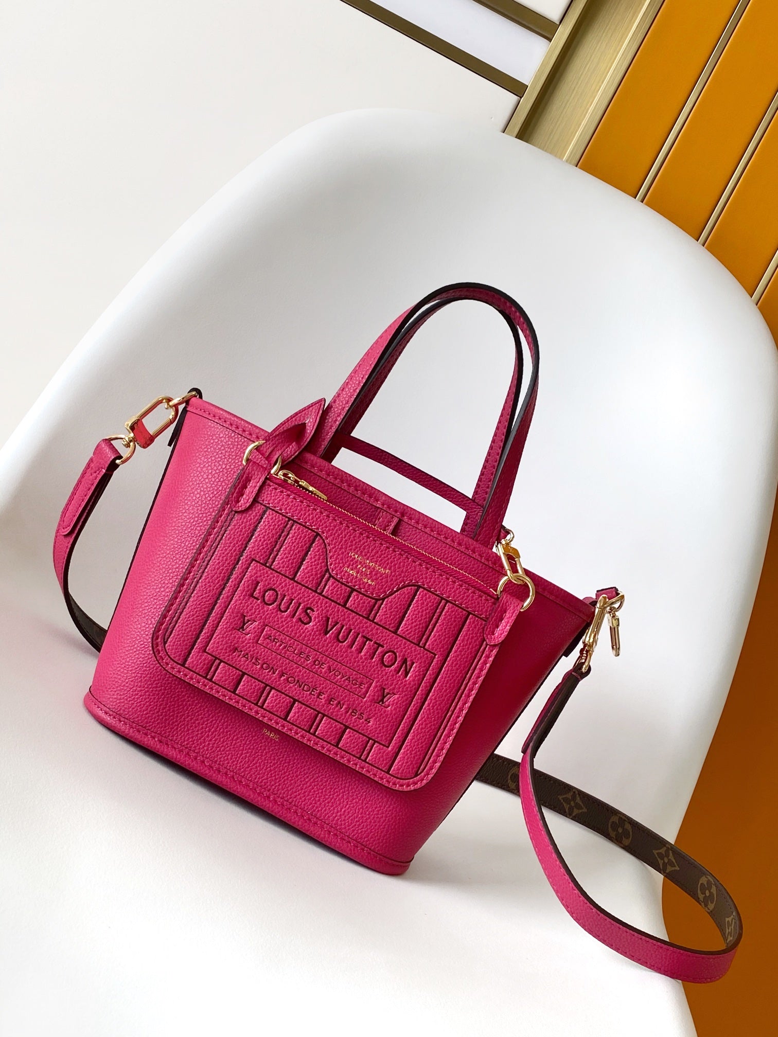 Louis Vuitton Brown Monogram Canvas Mini Crossbody Tote Bag with Pink Trim