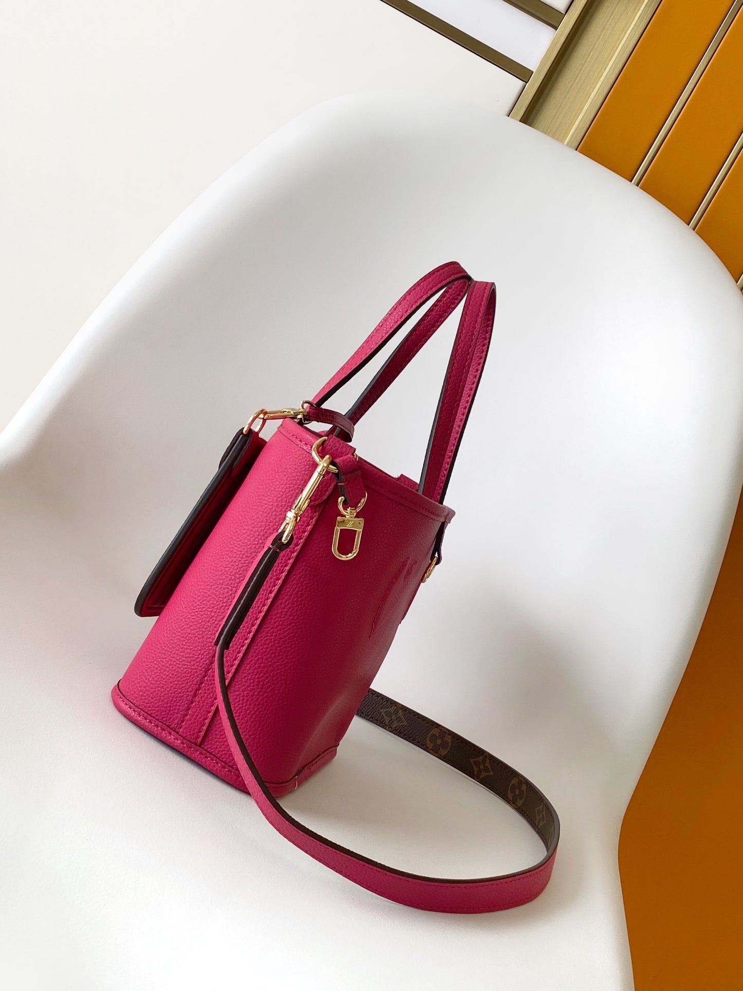 Louis Vuitton Brown Monogram Canvas Mini Crossbody Tote Bag with Pink Trim