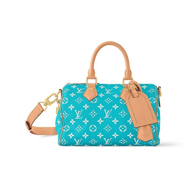 Louis Vuitton Teal Monogram Canvas Crossbody Handbag with Leather Handles