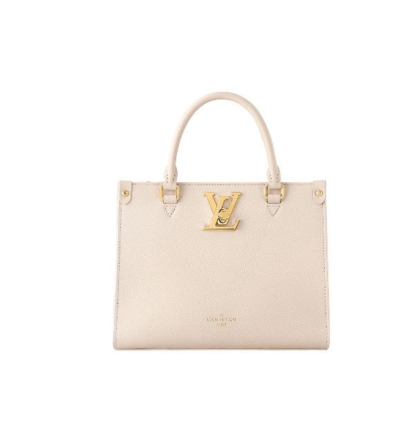 Louis Vuitton Off-White Structured Leather Tote Bag with Gold Hardware