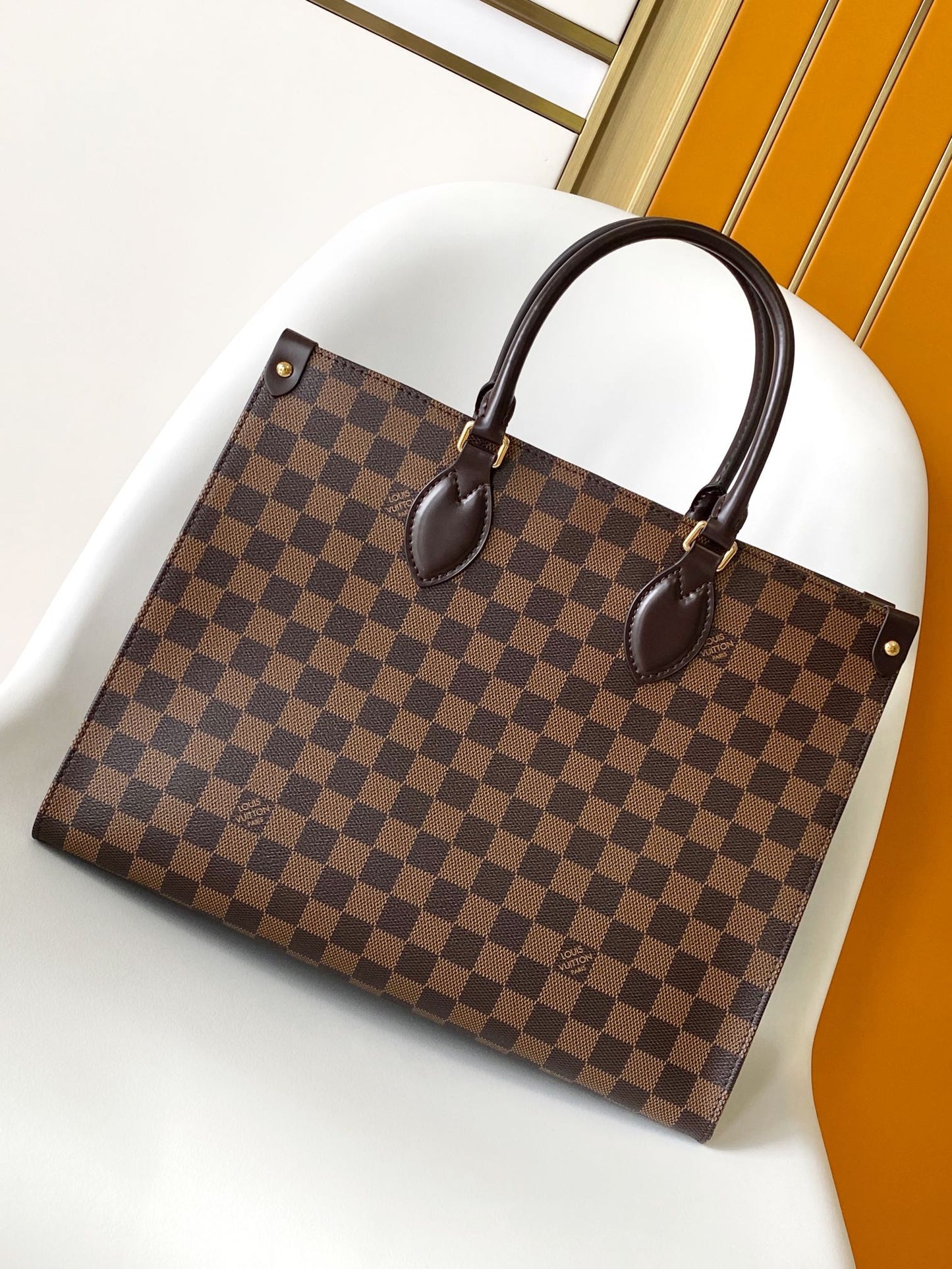 Louis Vuitton Classic Brown Checkerboard Tote Bag Structured Handbag