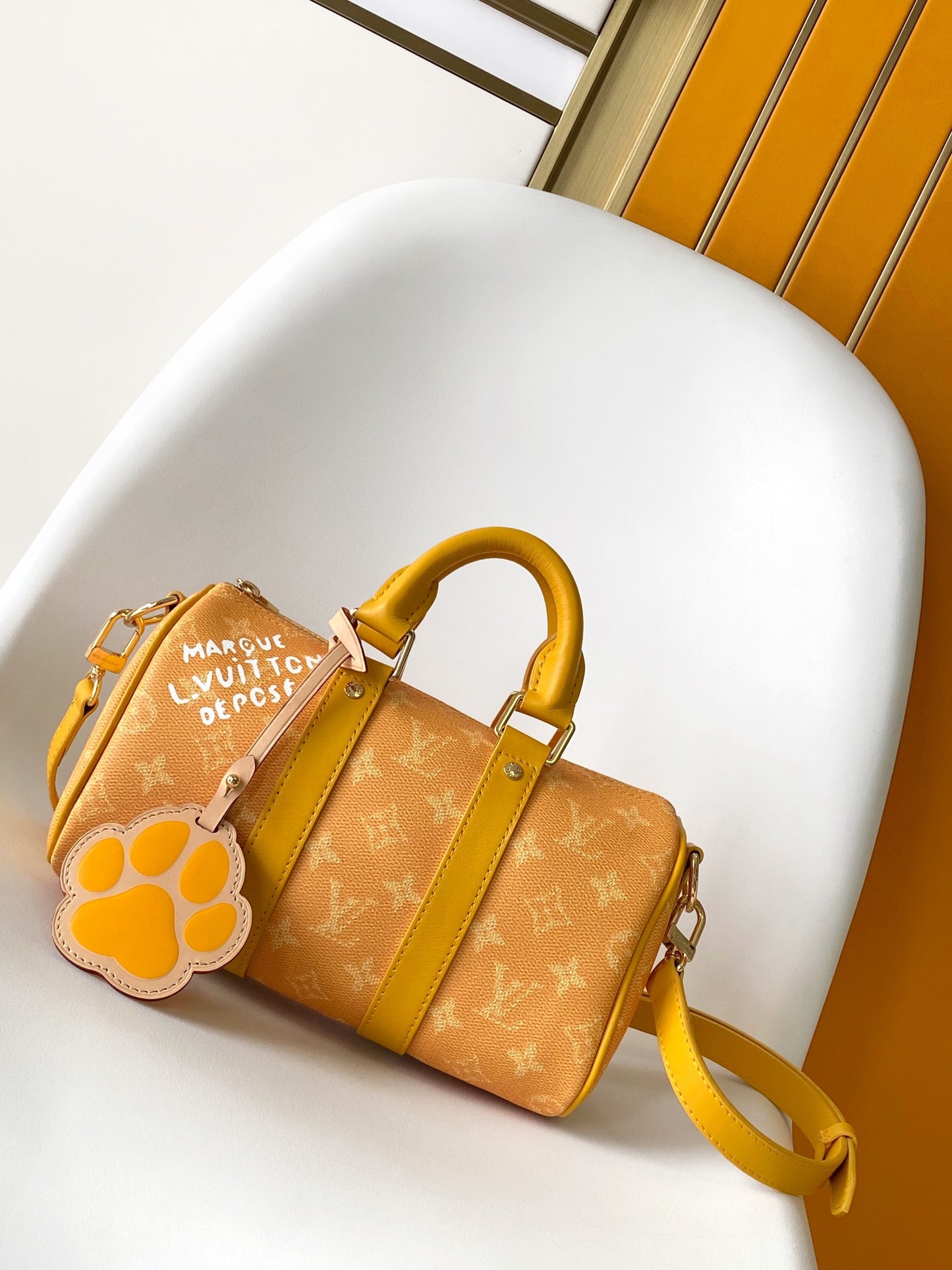 Louis Vuitton Mustard Yellow Monogram Mini Duffle Crossbody Bag with Paw Charm