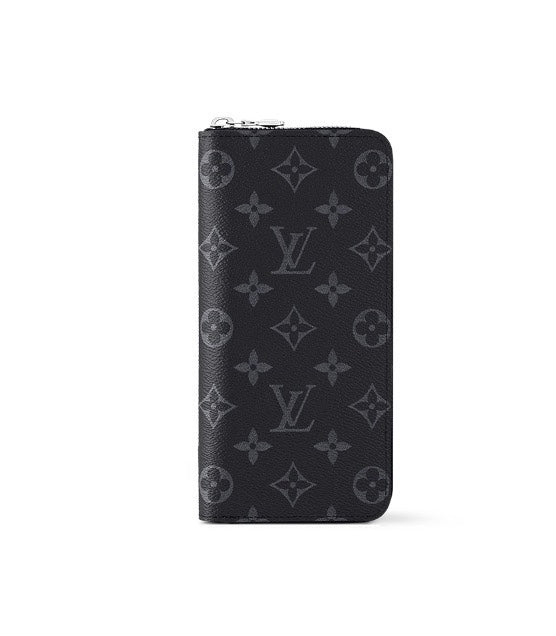 Louis Vuitton Black Monogram Pattern Vertical Zip-Around Long Wallet