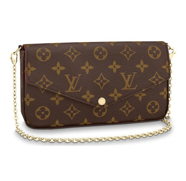 Louis Vuitton Classic Brown Monogram Envelope Clutch Bag with Gold Chain Strap