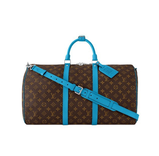 Louis Vuitton Vintage Monogram Canvas Travel Duffle Bag with Blue Leather Trim