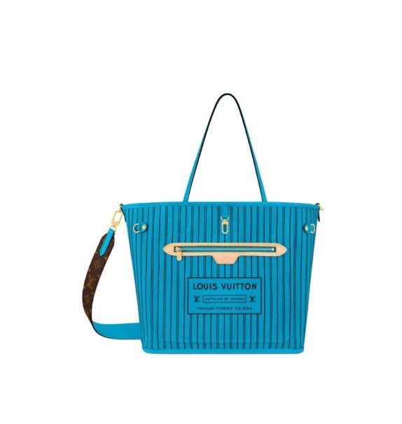 Louis Vuitton Blue Striped Canvas Tote Bag with Detachable Shoulder Strap