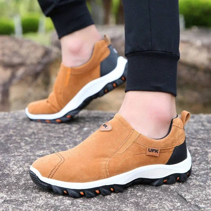Blotcha Men's Orthopedic Hiking Shoes, Canvas Slip-On Walking Loafers with Arch Support