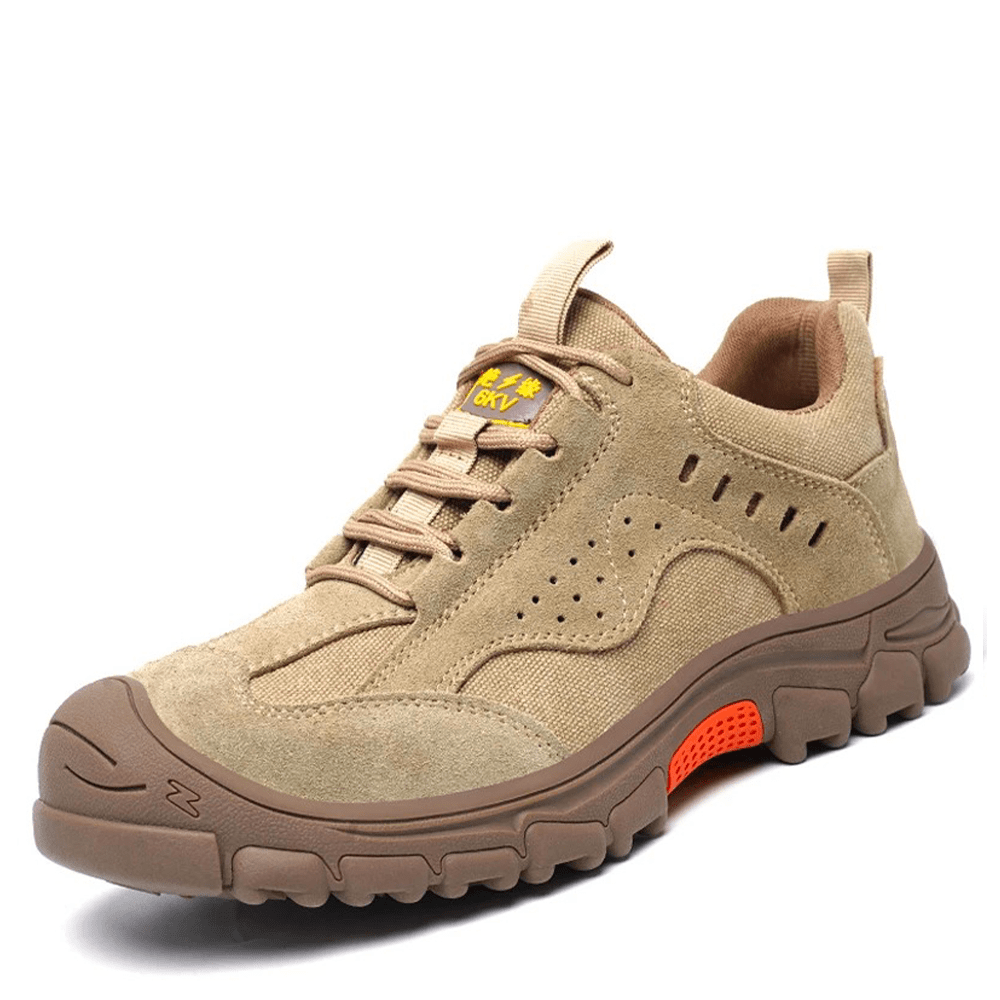 Blotcha Men's Steel Toe Safety Boots Cow Suede Puncture Proof Slip On Work Shoes