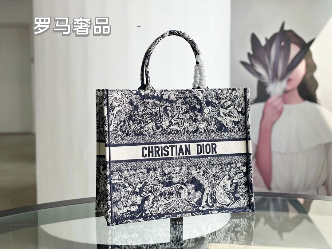 Dior Vintage Toile Embroidered Canvas Tote Bag Luxury Floral Handbag