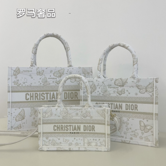 Dior Embroidered Butterfly Canvas Tote Bag Top Handle Handbag
