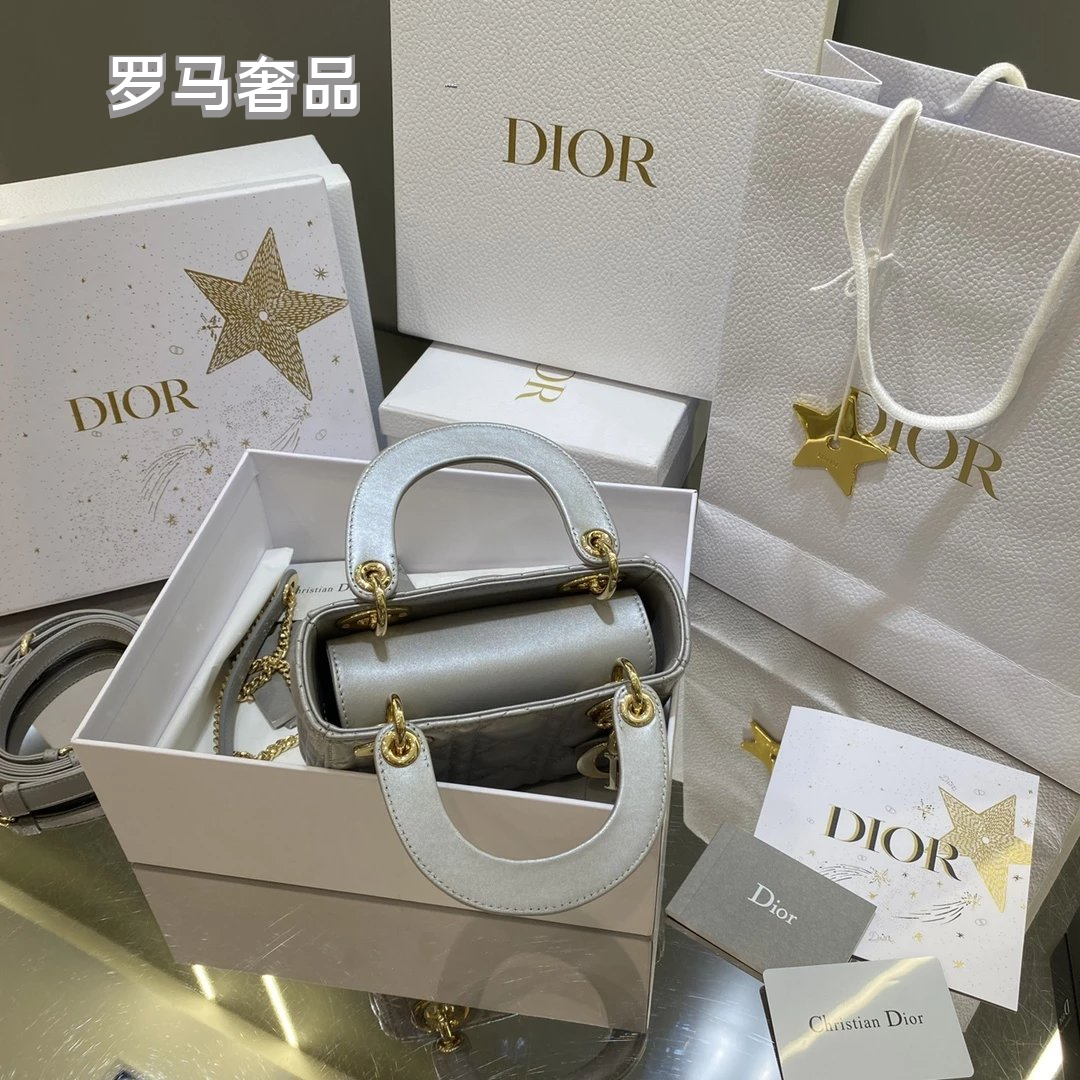 Dior Classic White Quilted Leather Mini Top Handle Bag with Silver Hardware