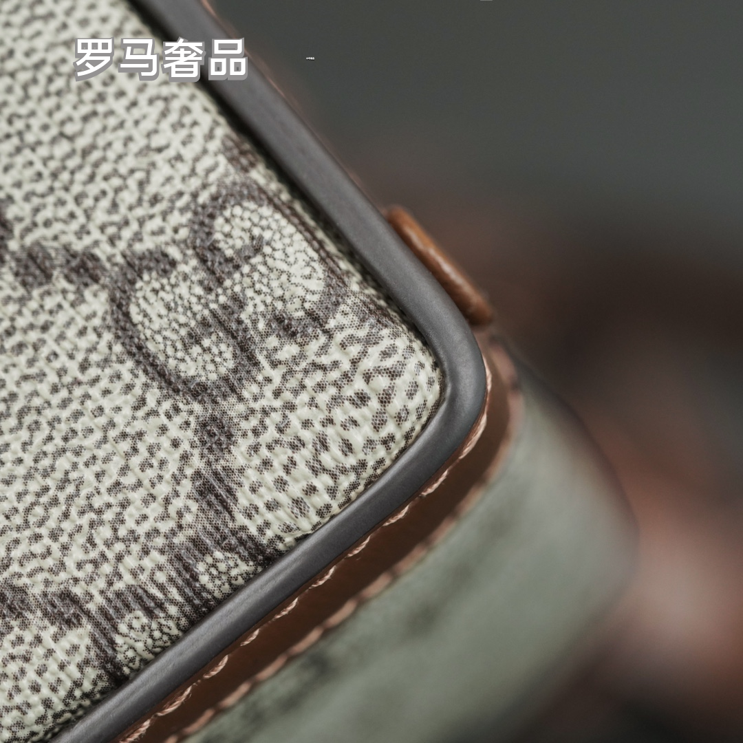 Gucci Vintage Monogram Canvas Mini Crossbody Phone Bag with Gold Horsebit