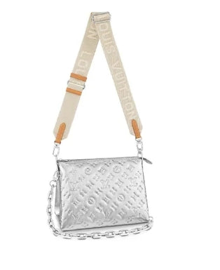 Louis Vuitton Metallic Silver Embossed Shoulder Bag with Chunky Chain Strap