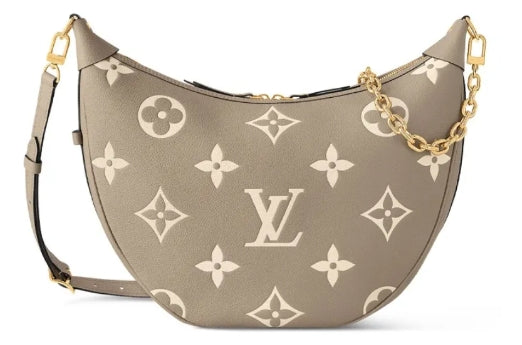 Louis Vuitton Elegant Monogram Print Taupe Leather Crescent Shoulder Bag