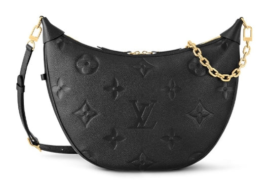 Louis Vuitton Black Embossed Leather Crescent Shoulder Bag with Gold Chain