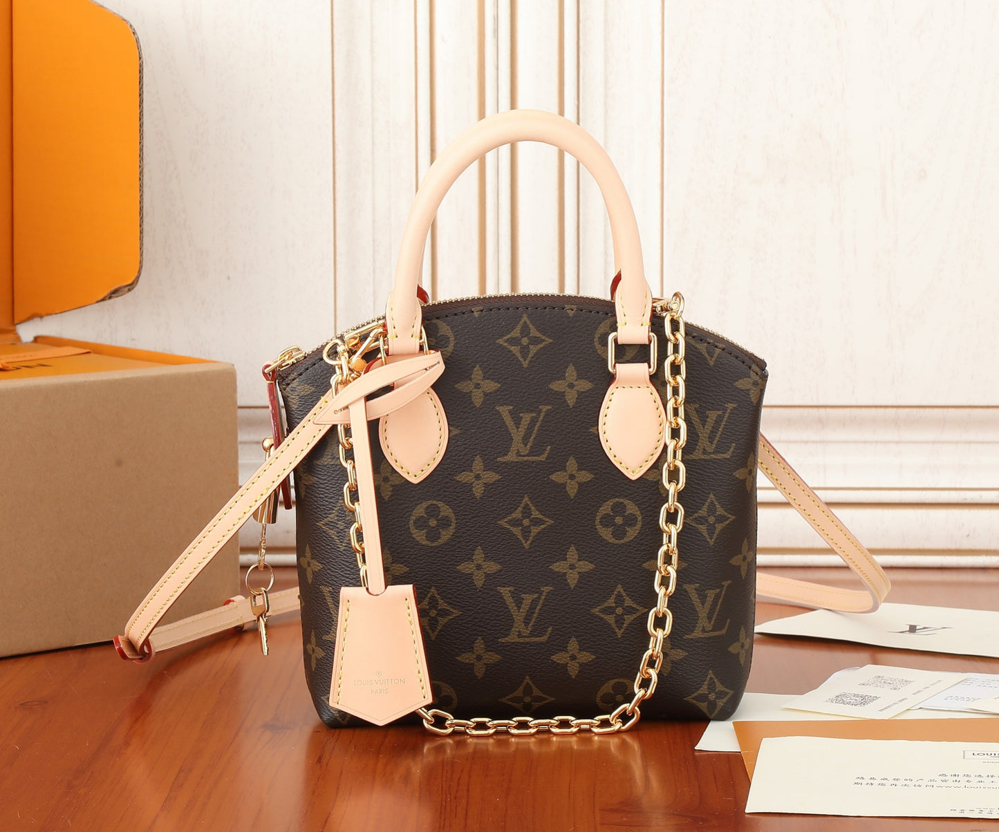 Louis Vuitton Classic Monogram Canvas Mini Dome Handbag with Gold Chain Strap