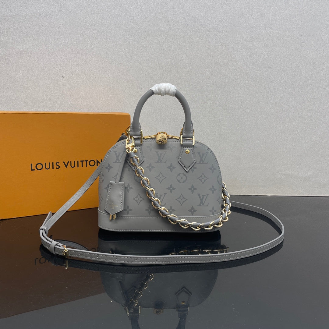Louis Vuitton Gray Embossed Leather Dome Top-Handle Bag with Chain Strap