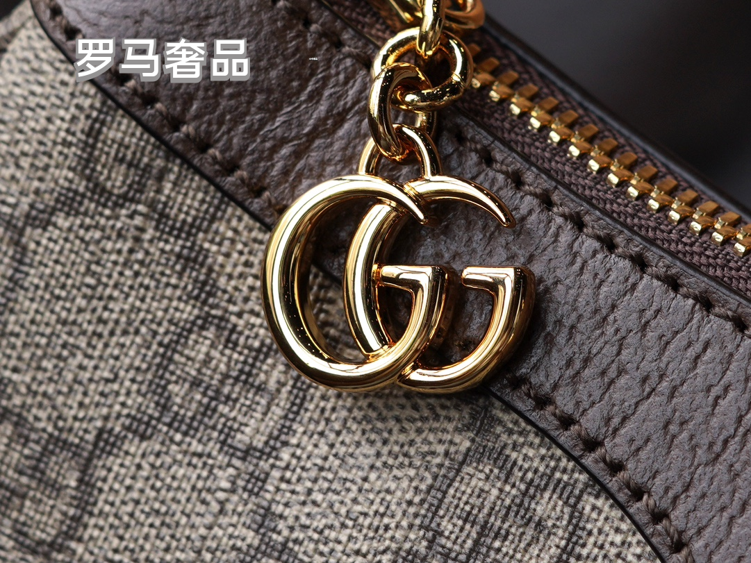 Gucci Vintage Monogram Canvas Shoulder Bag with Gold Chain and Webbing Strap