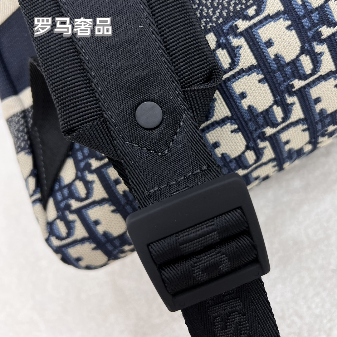Dior Luxury Monogram Jacquard Canvas Backpack with Front Pocket Stripe
