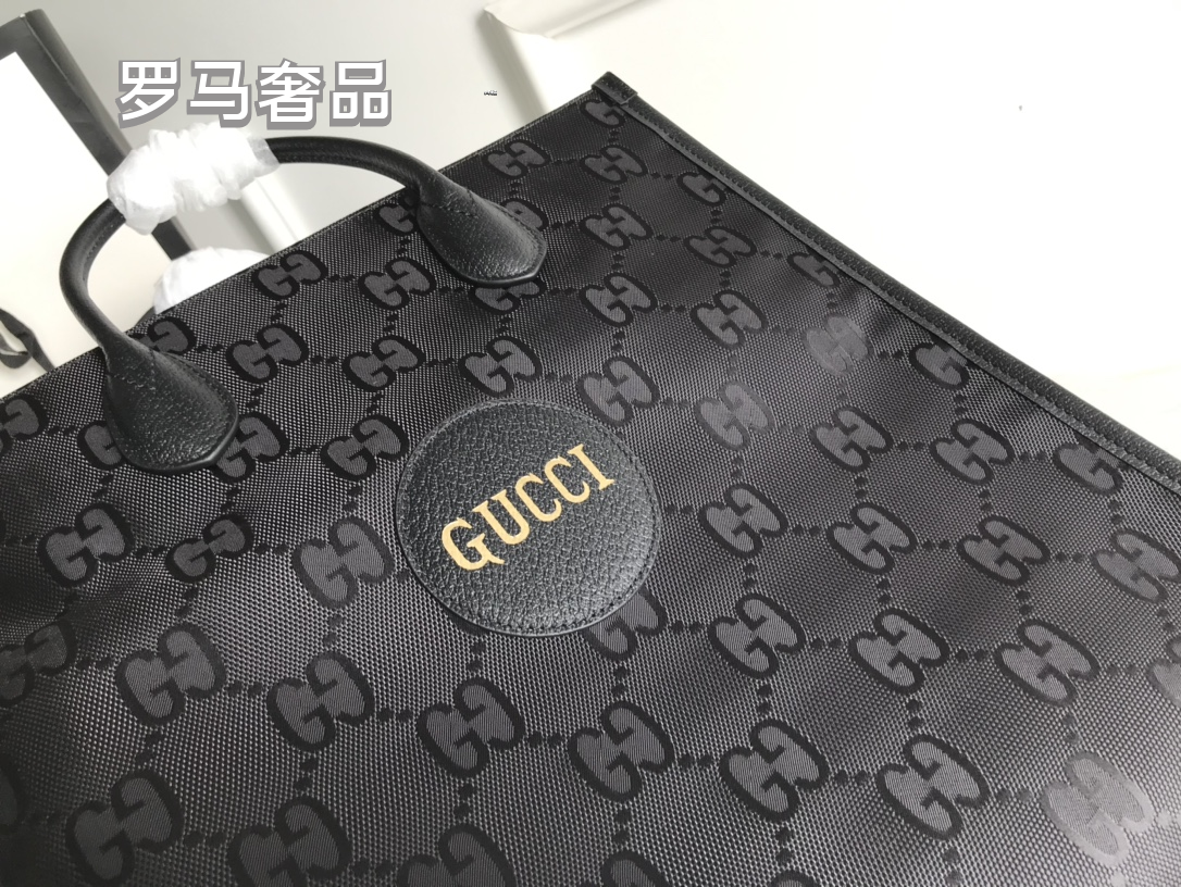 Gucci Black Monogram Pattern Square Tote Bag with Shoulder Strap