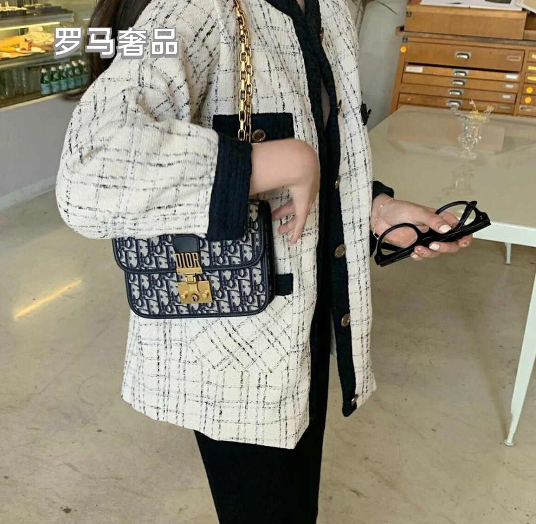 Dior Vintage Monogram Jacquard Flap Shoulder Bag with Gold Hardware