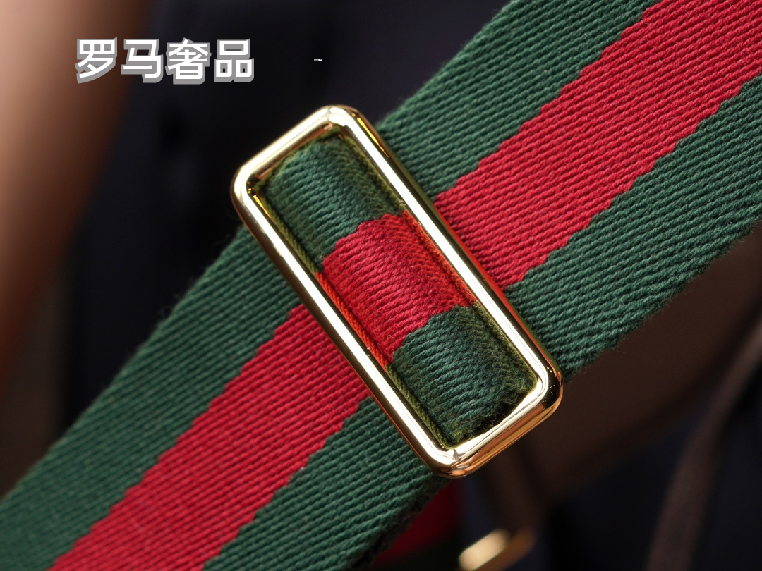 Gucci Classic Monogram Canvas Shoulder Bag with Web Strap and Strawberry Charm