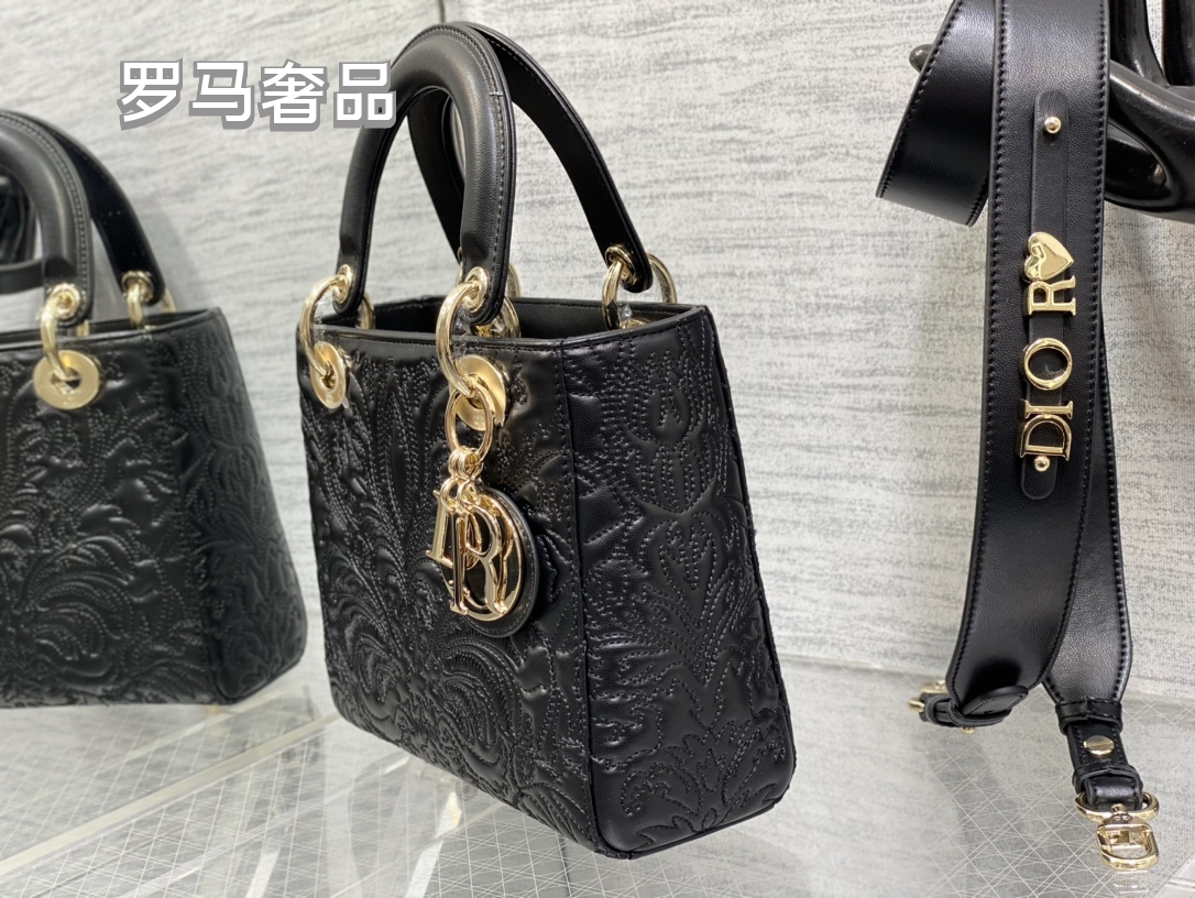 Dior Luxury White Floral Embossed Leather Handbag with Shoulder Strap