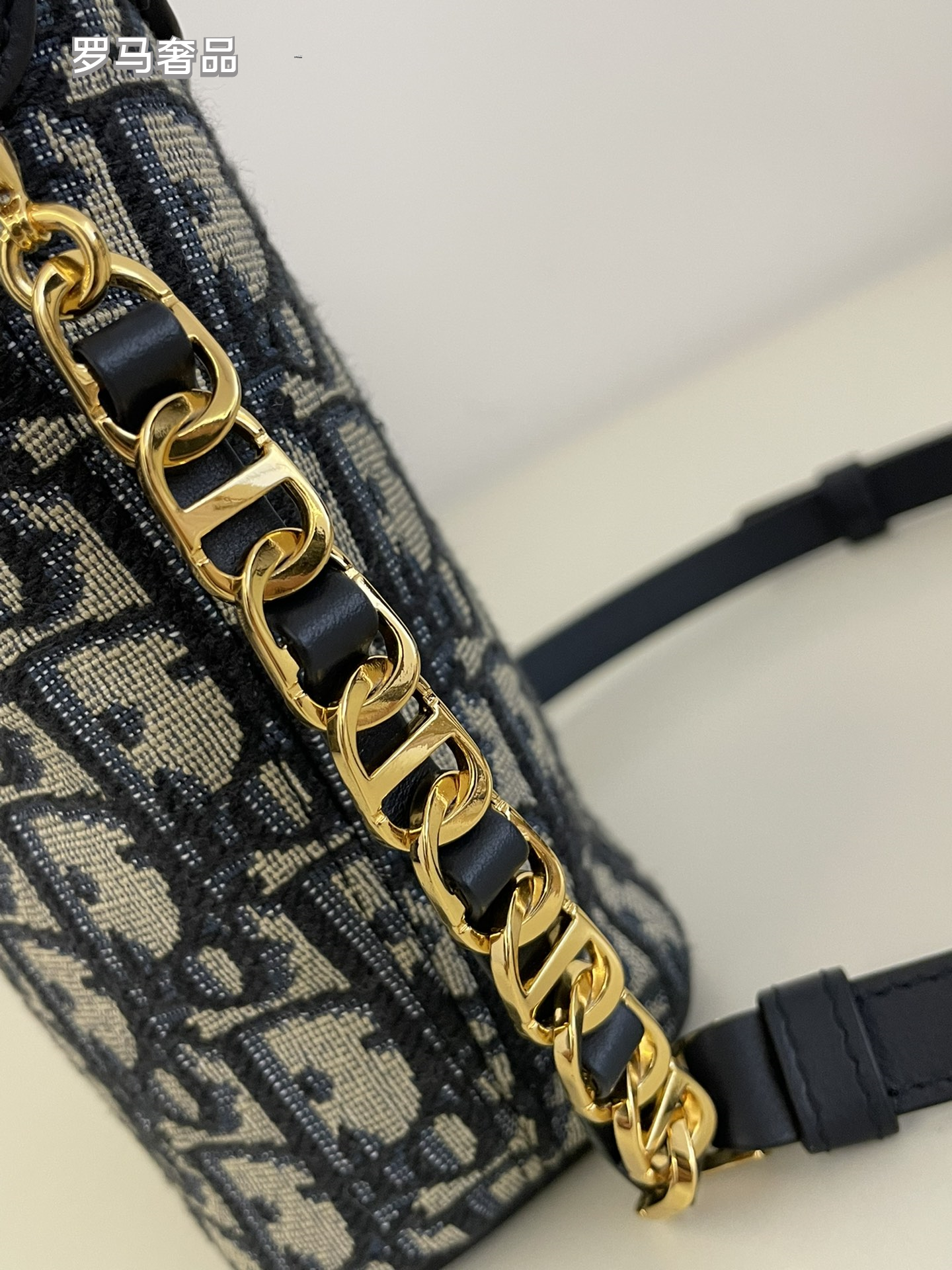 Dior Blue Monogram Jacquard Canvas Bucket Bag with Gold Hardware