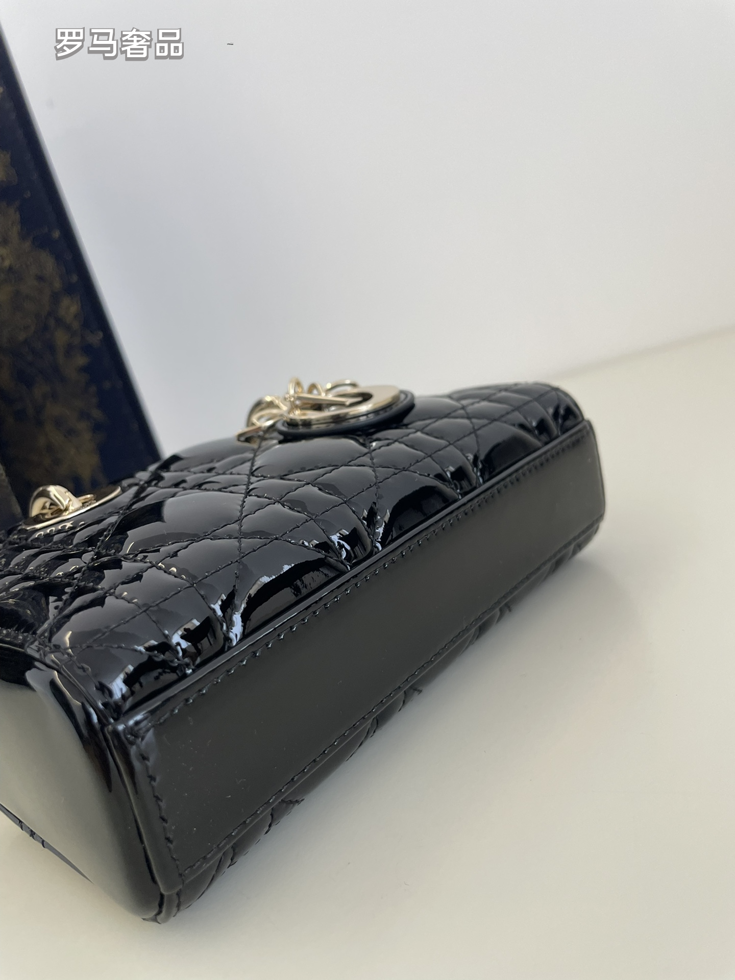 Dior Mini Quilted Patent Leather Top Handle Handbag with Charms