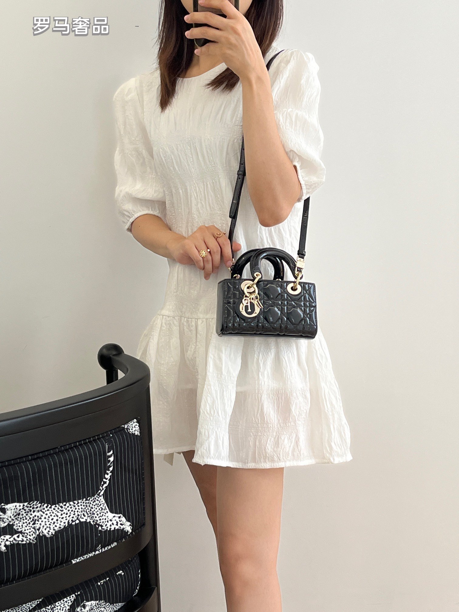 Dior Mini Quilted Patent Leather Top Handle Handbag with Charms
